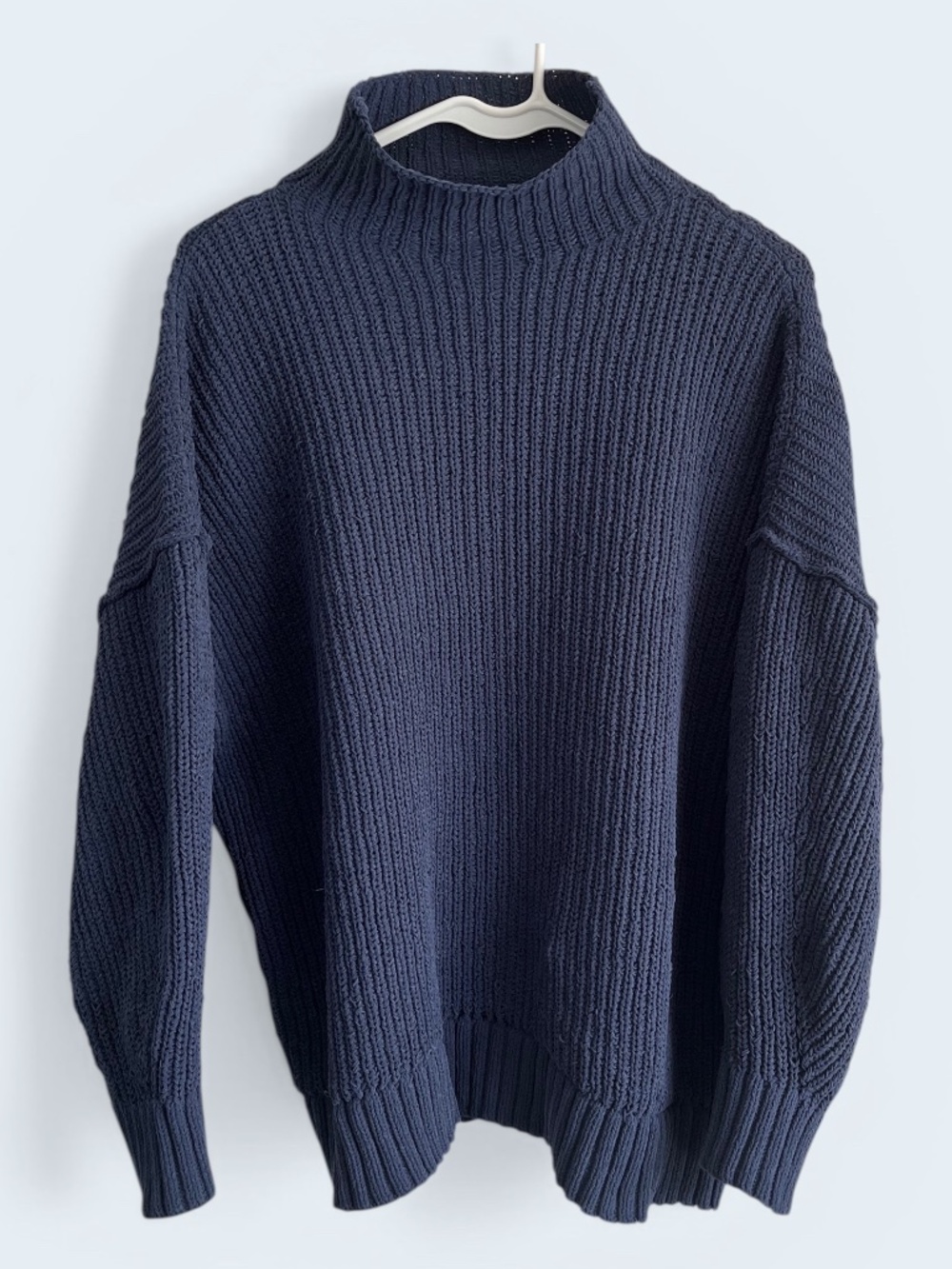 Aerie Oversized Navy Blue Shaker Knit Mock Neck Sweater Size XS